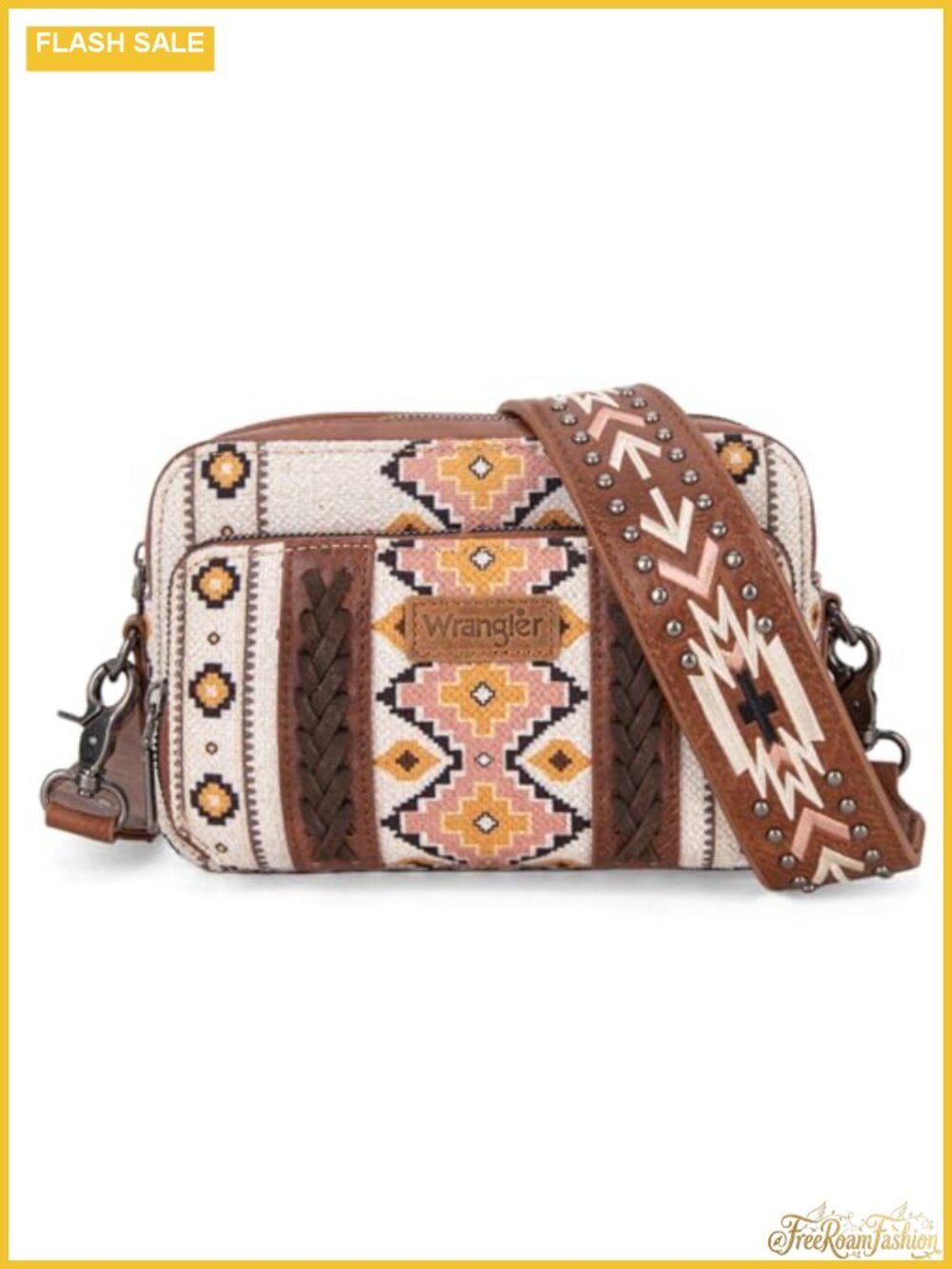 Wrangler Crossbody Bag Multi Pocket Aztec Canvas Crossover Purse